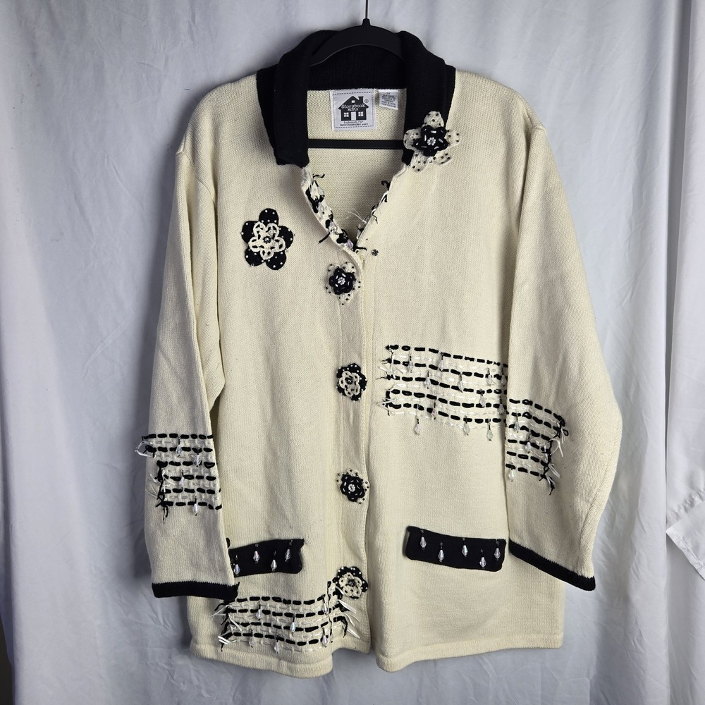 VTG Storybook Knits Ornate Glamour Novelty Long Sweater 2X Embellished Granny